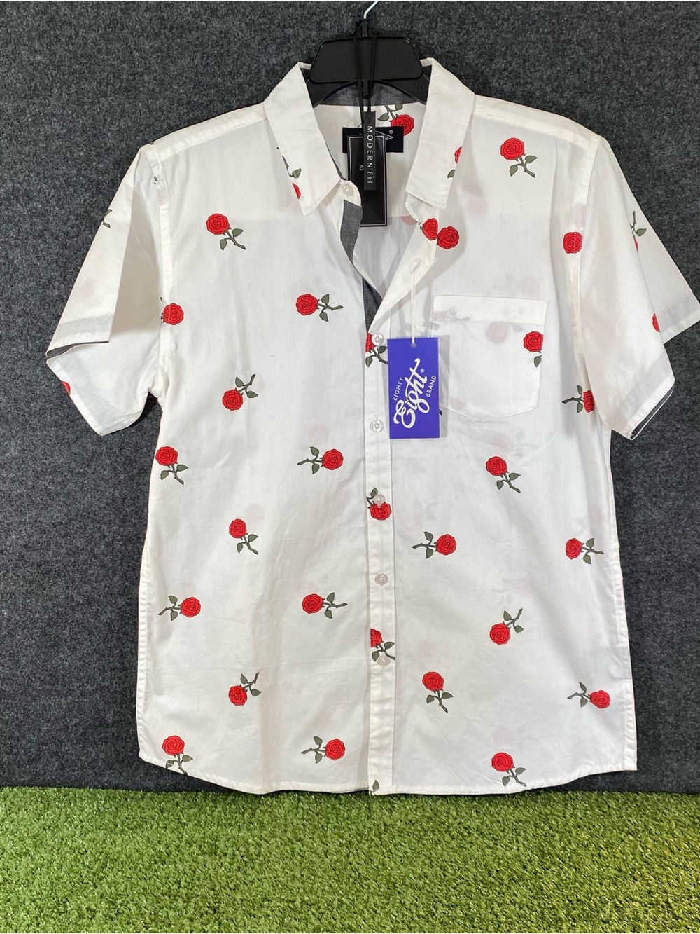 Boys Eighty Eight Button-Down Dress Shirt Size XL 16 White & Red Roses NWT